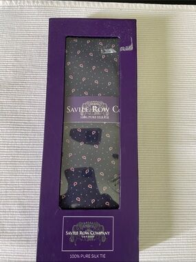 Savile Row Company Navy Silk Tie with Pink Paisley Motif